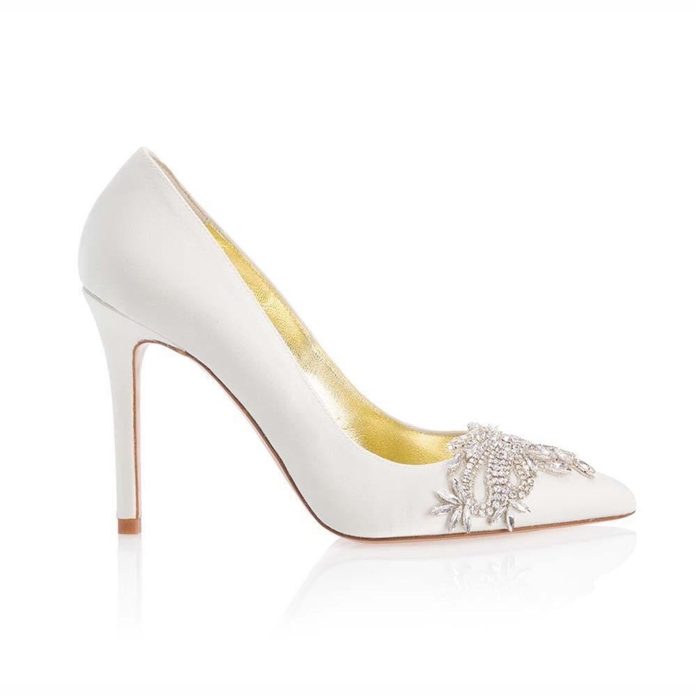 Freya Rose Celina Satin Ivory Bridal Pumps with rhinestones size 37 US7